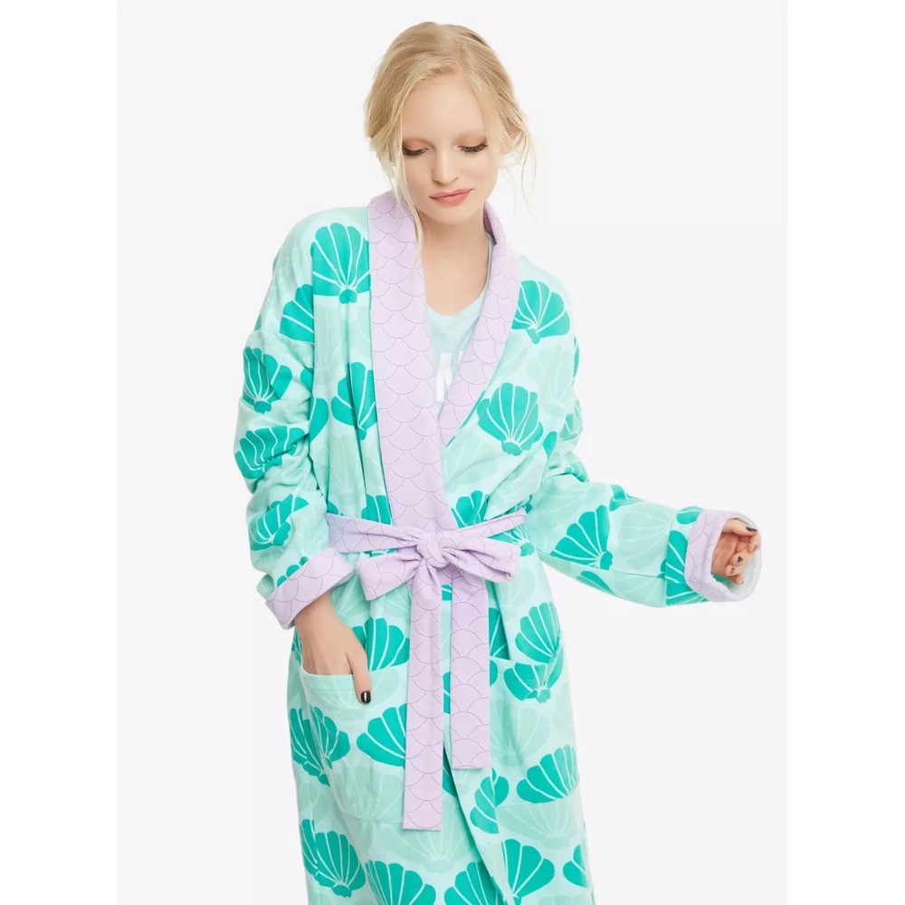 Disney Mint & Teal Seashell Plush Robe with Lavender Trim
